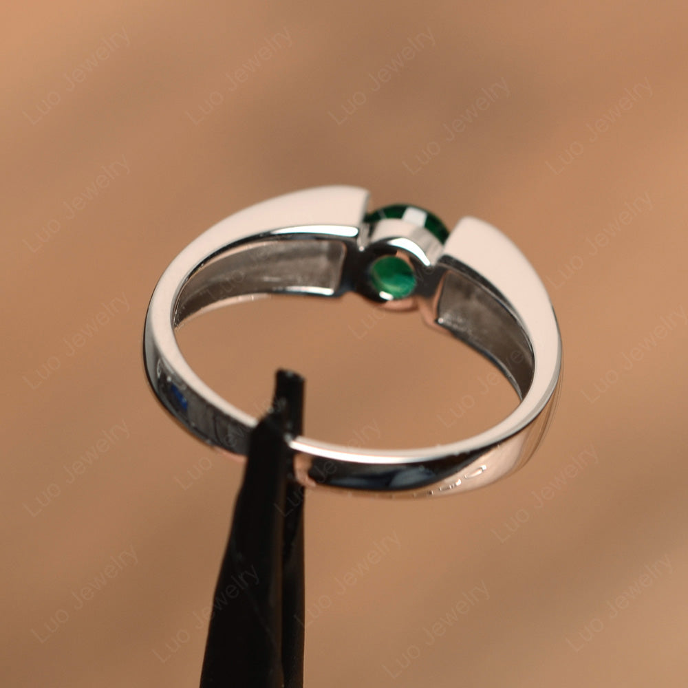 Lab Emerald Solitaire Wide Band Ring Yellow Gold - LUO Jewelry