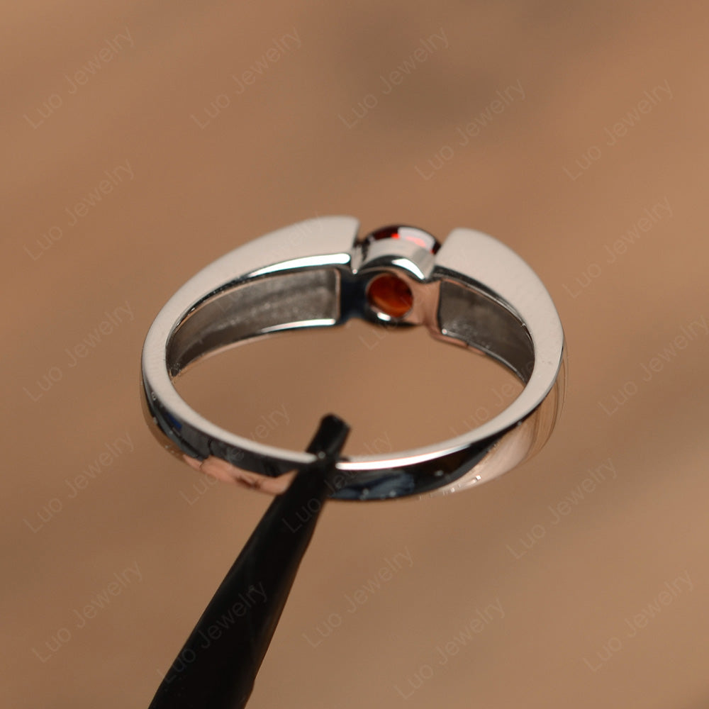 Garnet Solitaire Wide Band Ring Yellow Gold - LUO Jewelry