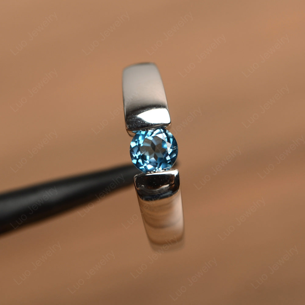 London Blue Topaz Solitaire Wide Band Ring Yellow Gold - LUO Jewelry