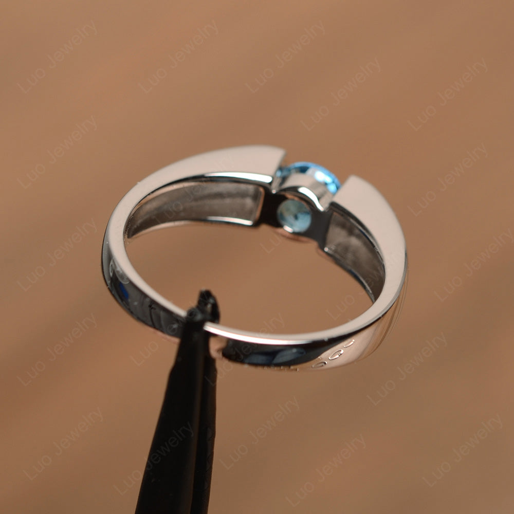 Swiss Blue Topaz Solitaire Wide Band Ring Yellow Gold - LUO Jewelry