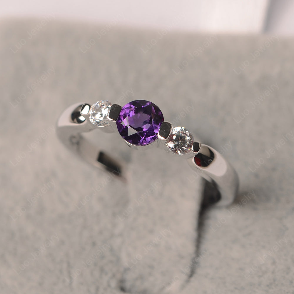 3 Stone Amethyst Mothers Band Ring White Gold - LUO Jewelry