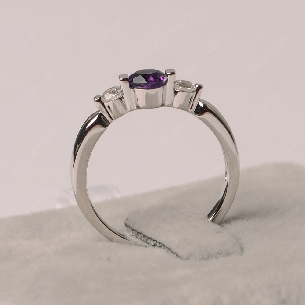 3 Stone Amethyst Mothers Band Ring White Gold - LUO Jewelry