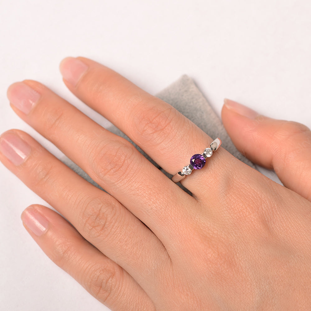 3 Stone Amethyst Mothers Band Ring White Gold - LUO Jewelry