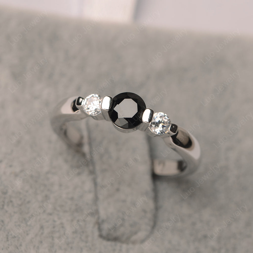 3 Stone Black Spinel Mothers Band Ring White Gold - LUO Jewelry