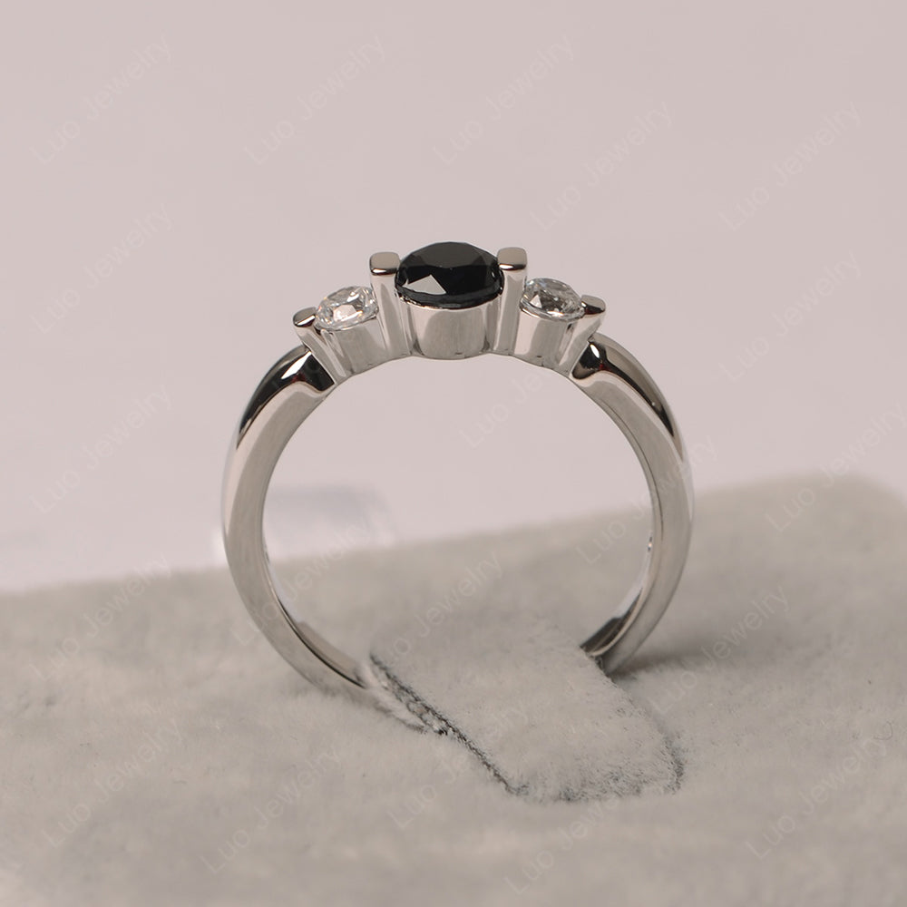 3 Stone Black Spinel Mothers Band Ring White Gold - LUO Jewelry