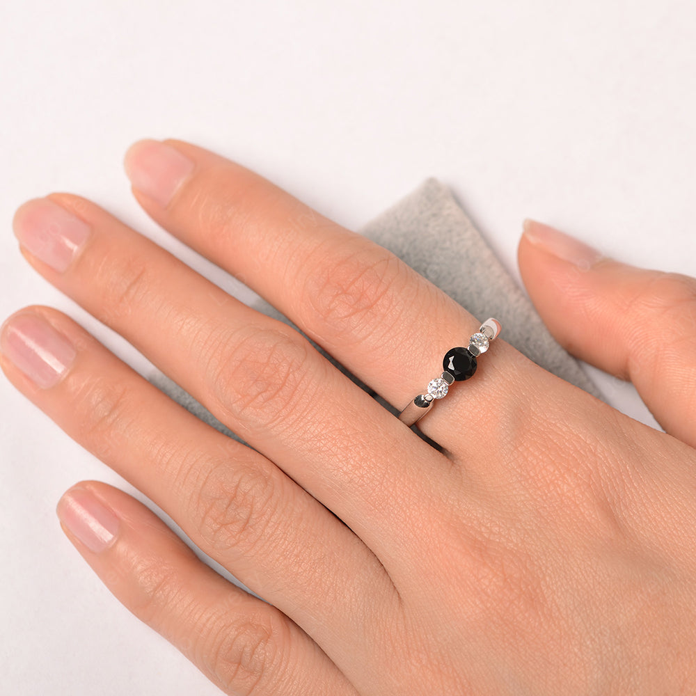 3 Stone Black Spinel Mothers Band Ring White Gold - LUO Jewelry