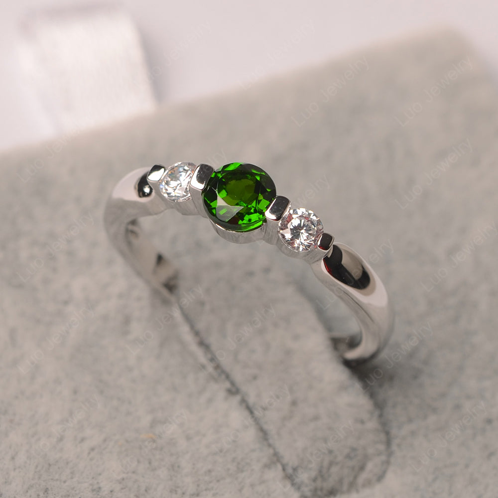3 Stone Diopside Mothers Band Ring White Gold - LUO Jewelry