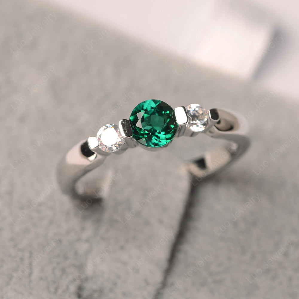 3 Stone Lab Emerald Mothers Band Ring White Gold - LUO Jewelry