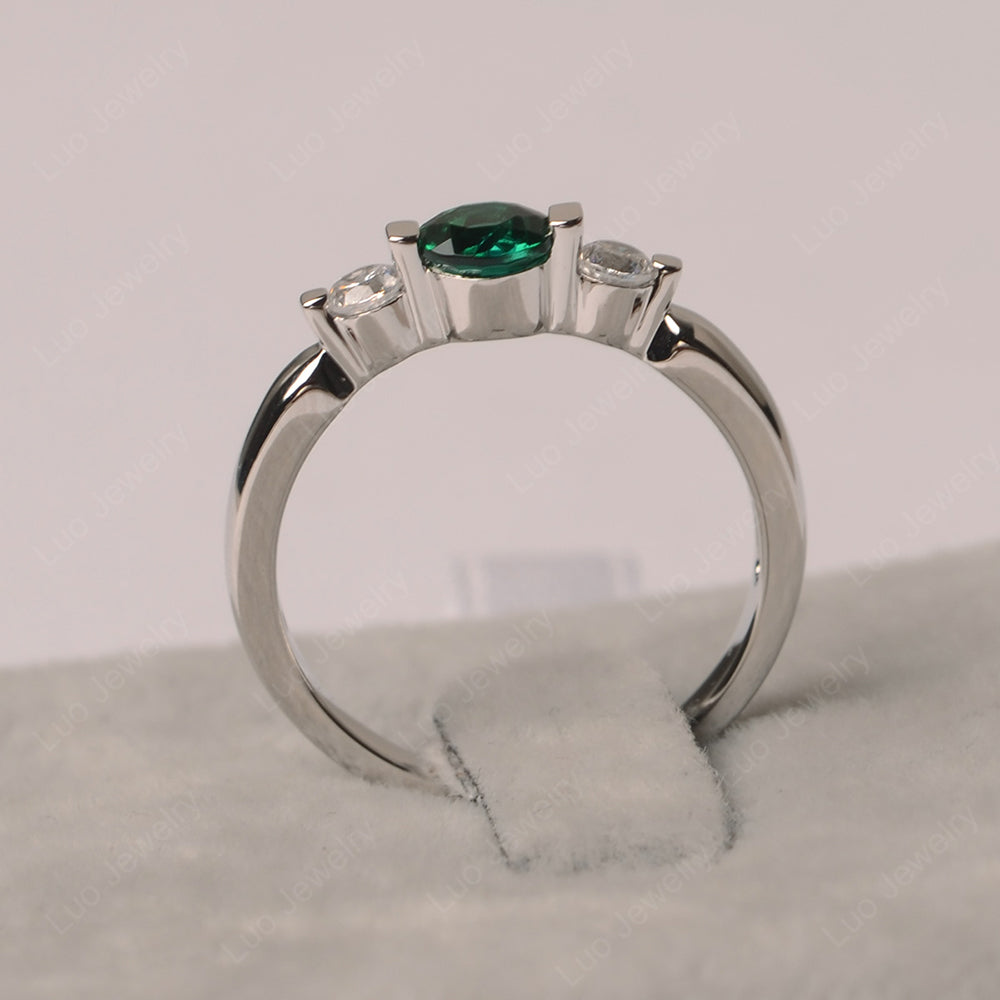 3 Stone Lab Emerald Mothers Band Ring White Gold - LUO Jewelry