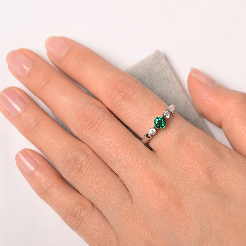 3 Stone Lab Emerald Mothers Band Ring White Gold - LUO Jewelry