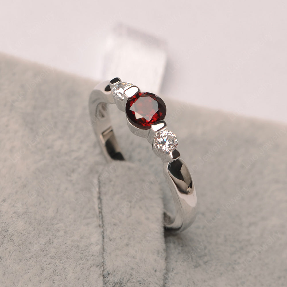 3 Stone Garnet Mothers Band Ring White Gold - LUO Jewelry