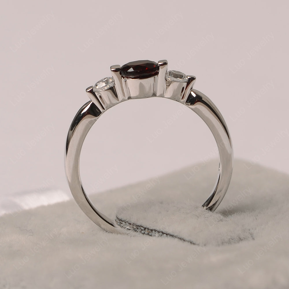 3 Stone Garnet Mothers Band Ring White Gold - LUO Jewelry
