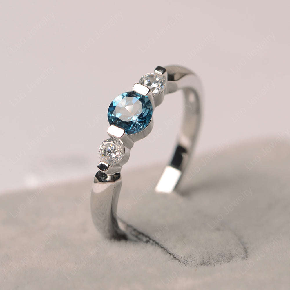 3 Stone London Blue Topaz Mothers Band Ring White Gold - LUO Jewelry