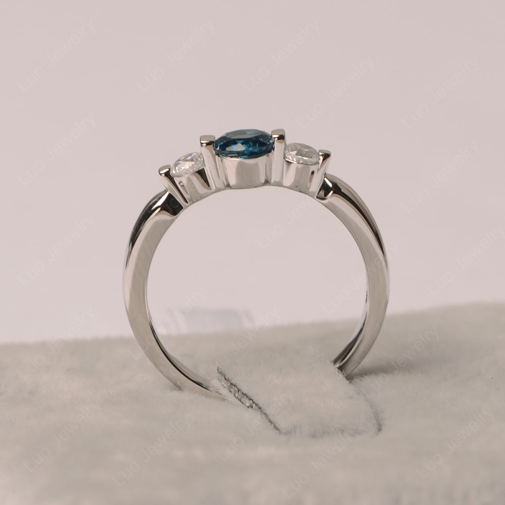 3 Stone London Blue Topaz Mothers Band Ring White Gold - LUO Jewelry