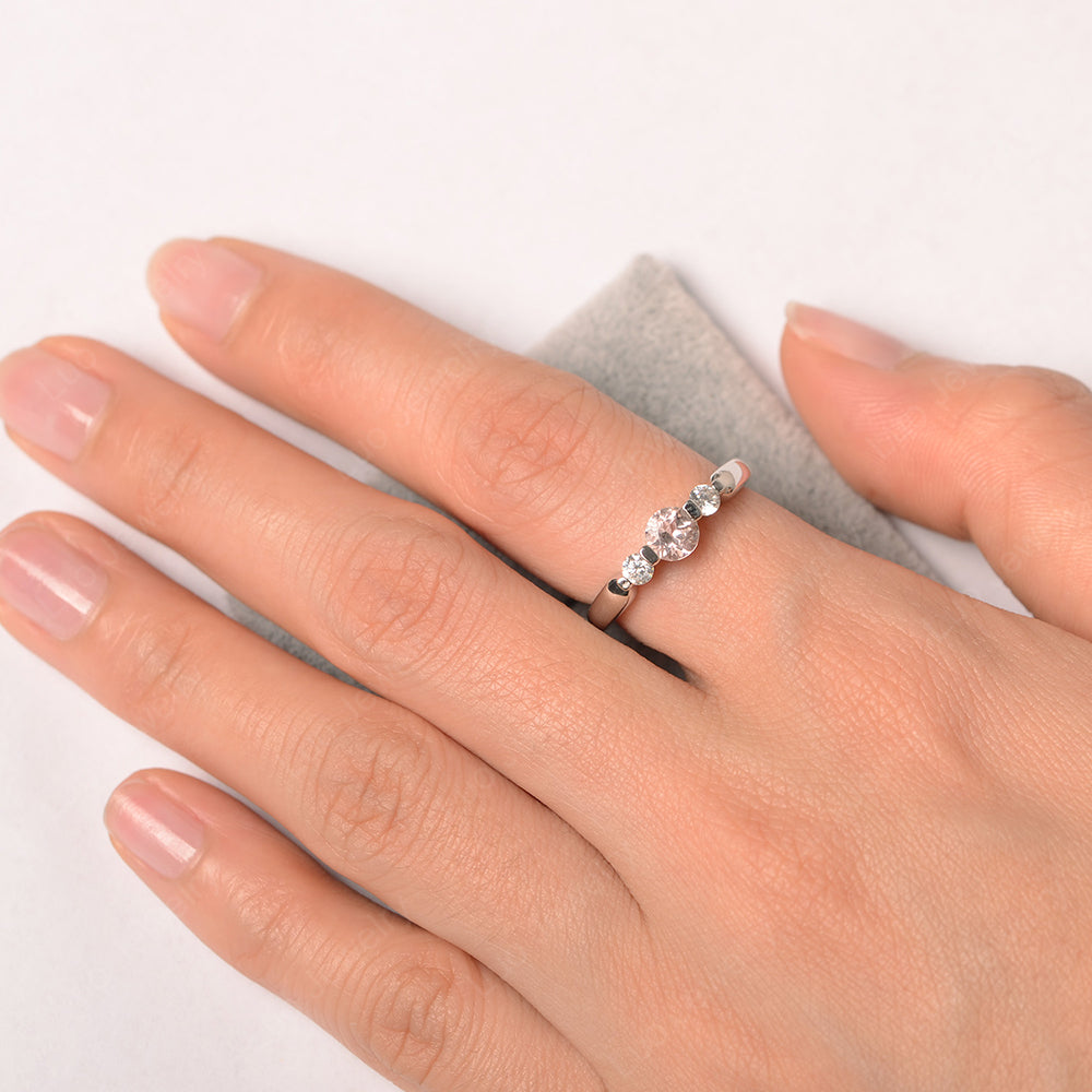 3 Stone Morganite Mothers Band Ring White Gold - LUO Jewelry