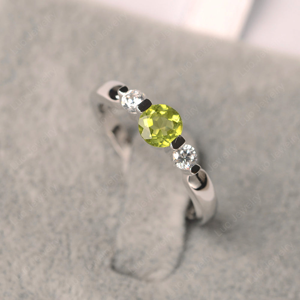 3 Stone Peridot Mothers Band Ring White Gold - LUO Jewelry