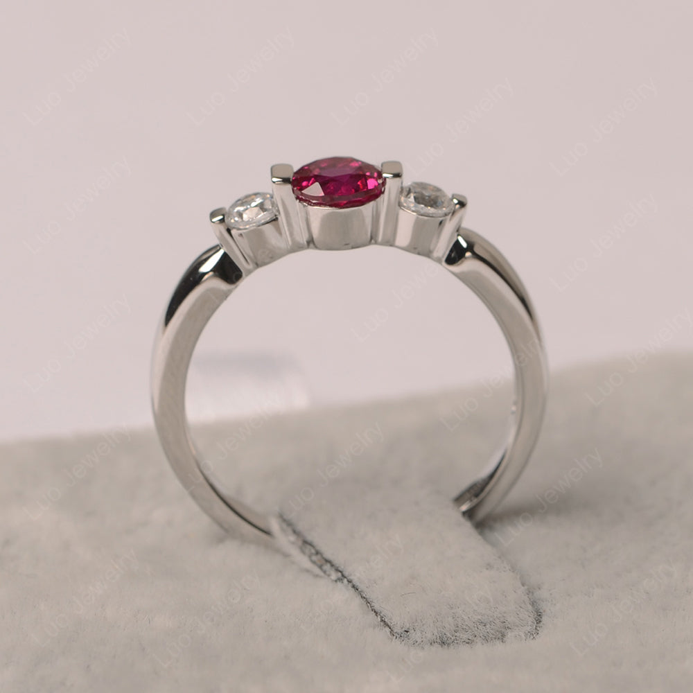 3 Stone Ruby Mothers Band Ring White Gold - LUO Jewelry