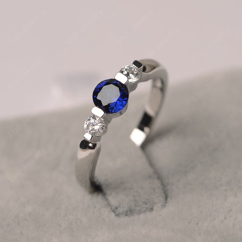3 Stone Lab Sapphire Mothers Band Ring White Gold - LUO Jewelry