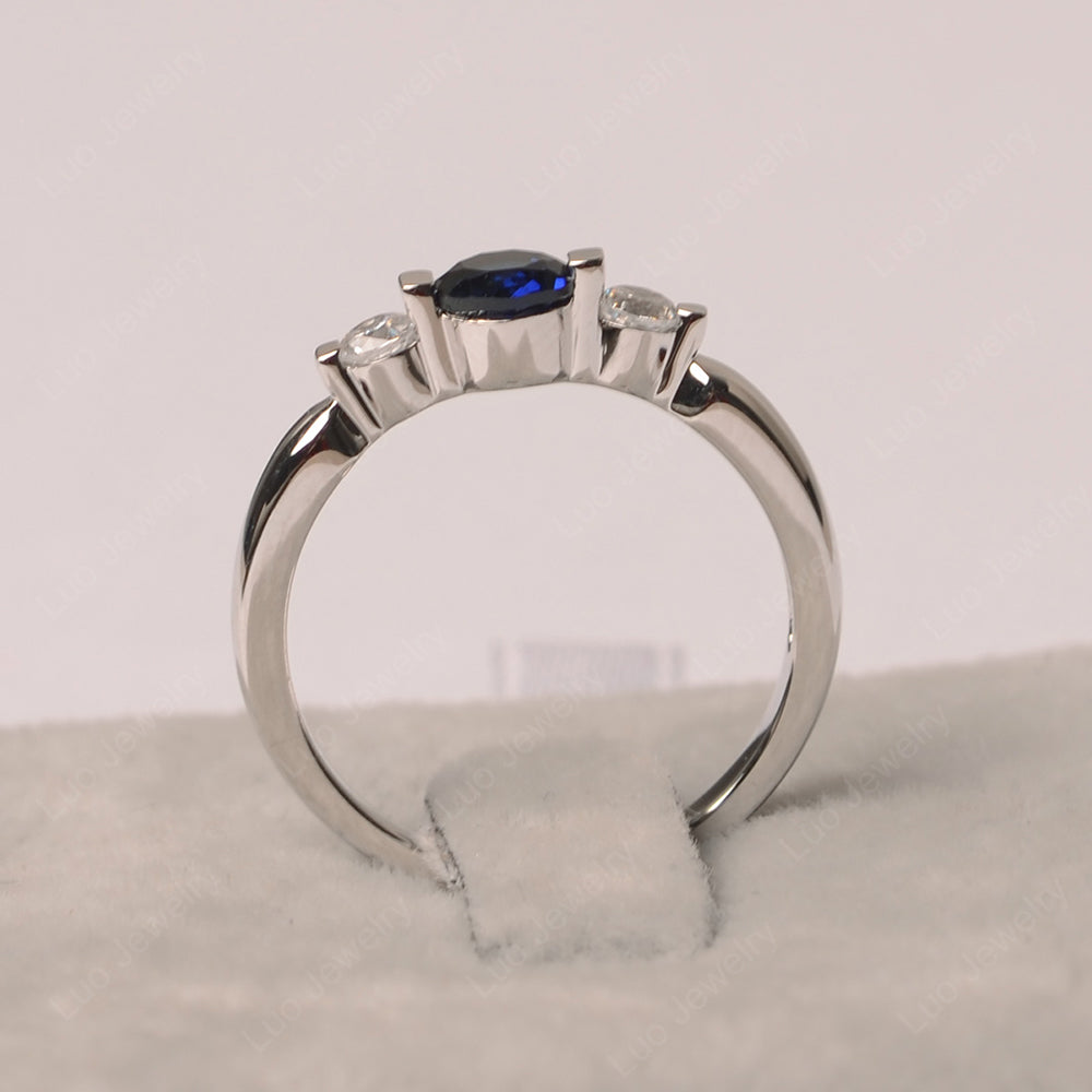3 Stone Lab Sapphire Mothers Band Ring White Gold - LUO Jewelry