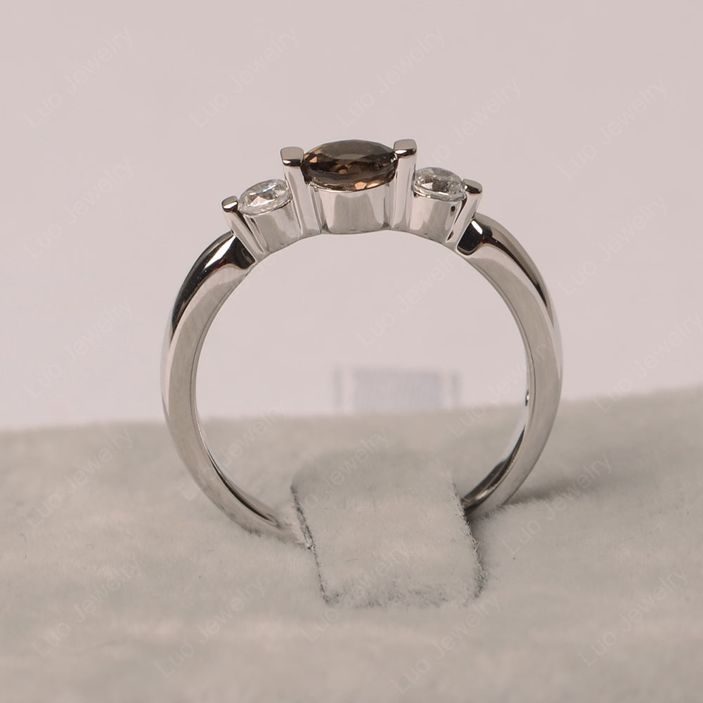 3 Stone Smoky Quartz  Mothers Band Ring White Gold - LUO Jewelry