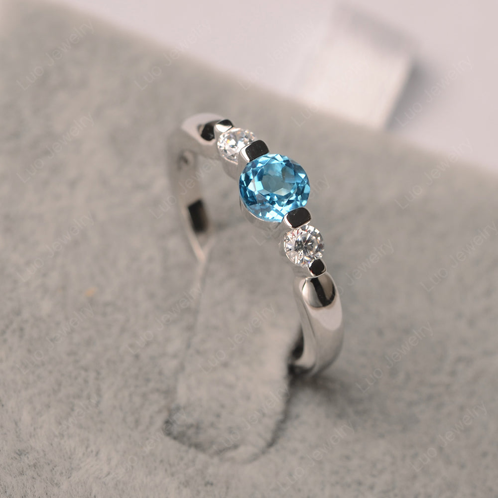 3 Stone Swiss Blue Topaz Mothers Band Ring White Gold - LUO Jewelry