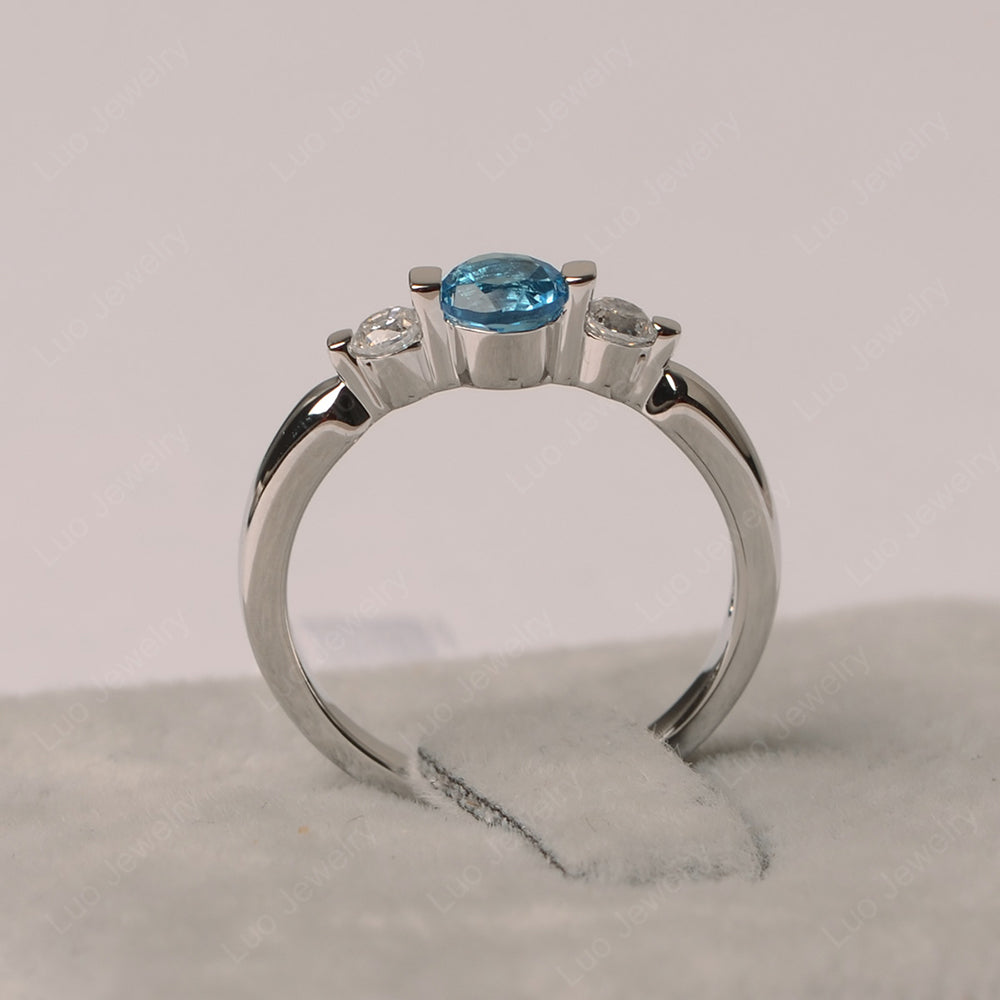 3 Stone Swiss Blue Topaz Mothers Band Ring White Gold - LUO Jewelry