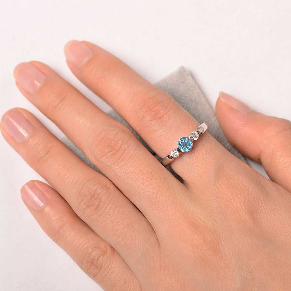 3 Stone Swiss Blue Topaz Mothers Band Ring White Gold - LUO Jewelry