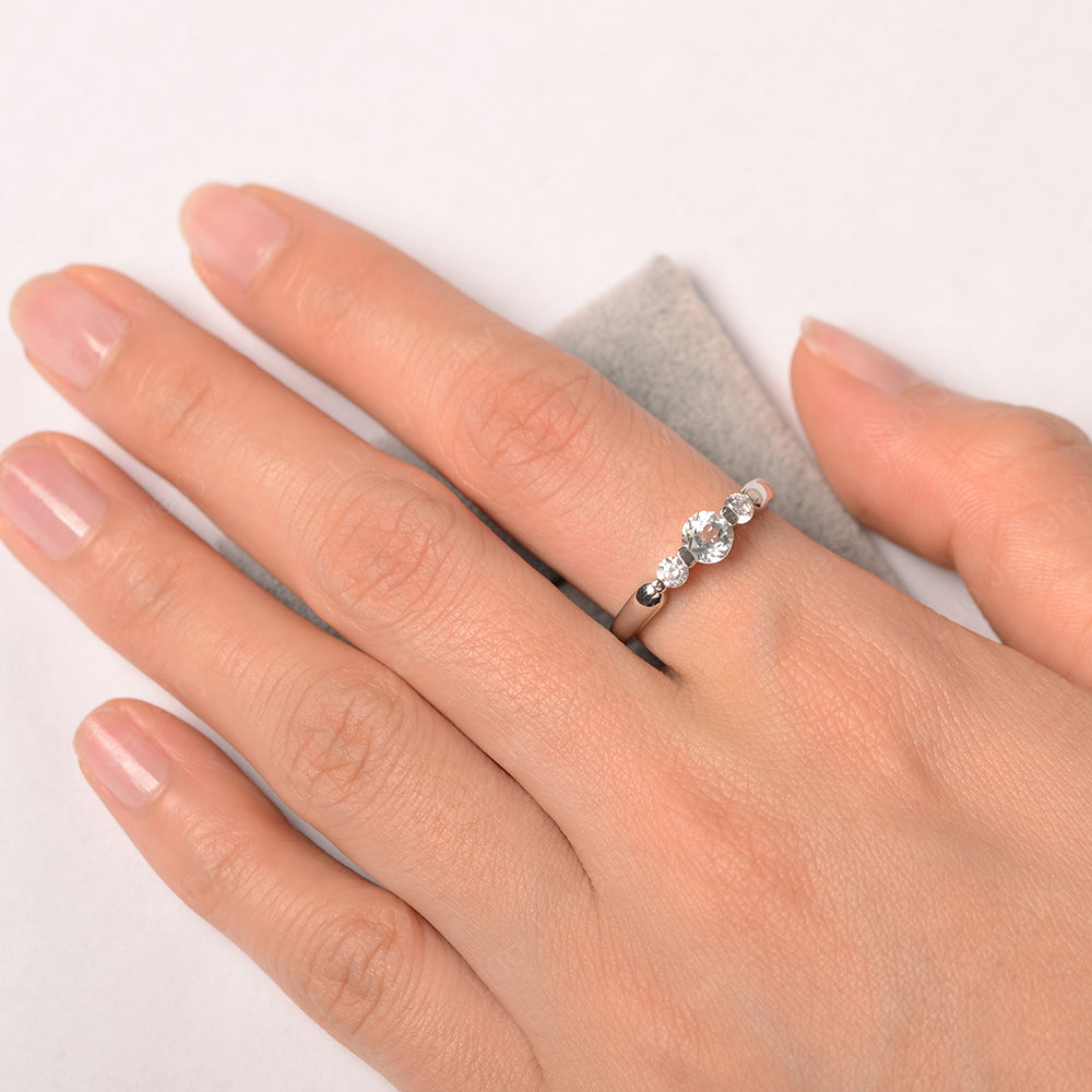 3 Stone White Topaz Mothers Band Ring White Gold - LUO Jewelry