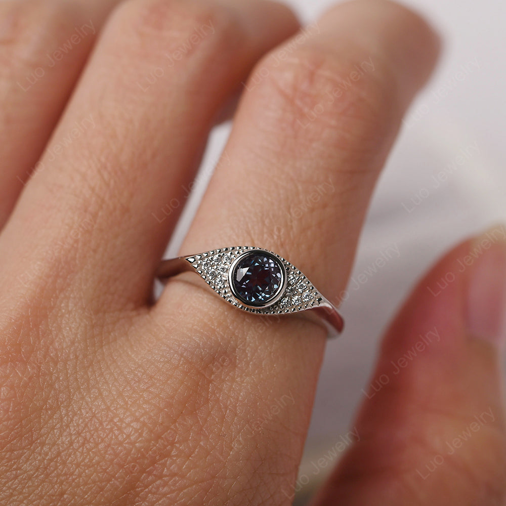 Alexandrite Ring Evil Eye Ring Yellow Gold - LUO Jewelry