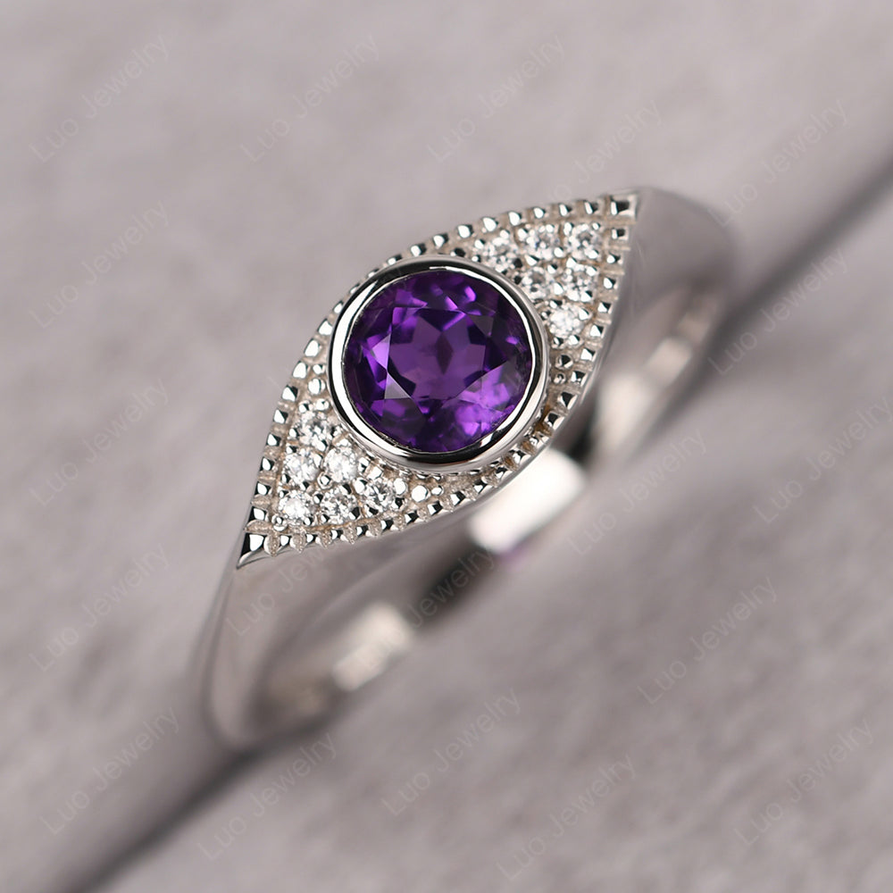 Amethyst Ring Evil Eye Ring Yellow Gold - LUO Jewelry