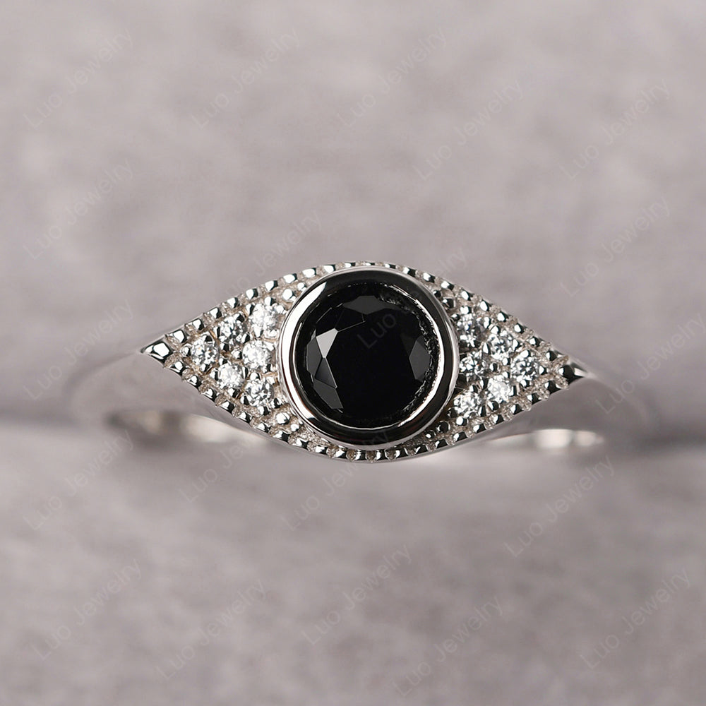 Black Spinel Ring Evil Eye Ring Yellow Gold - LUO Jewelry