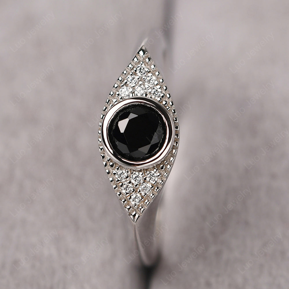 Black Spinel Ring Evil Eye Ring Yellow Gold - LUO Jewelry
