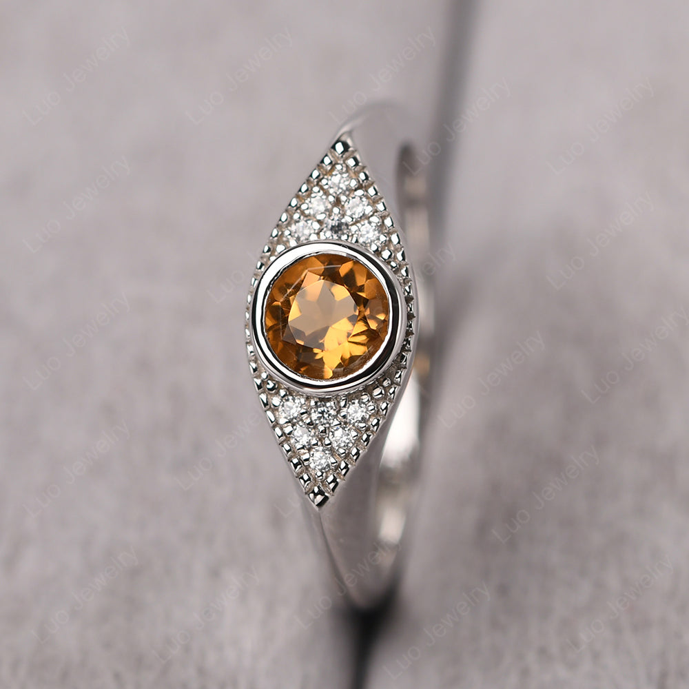 Citrine Ring Evil Eye Ring Yellow Gold - LUO Jewelry