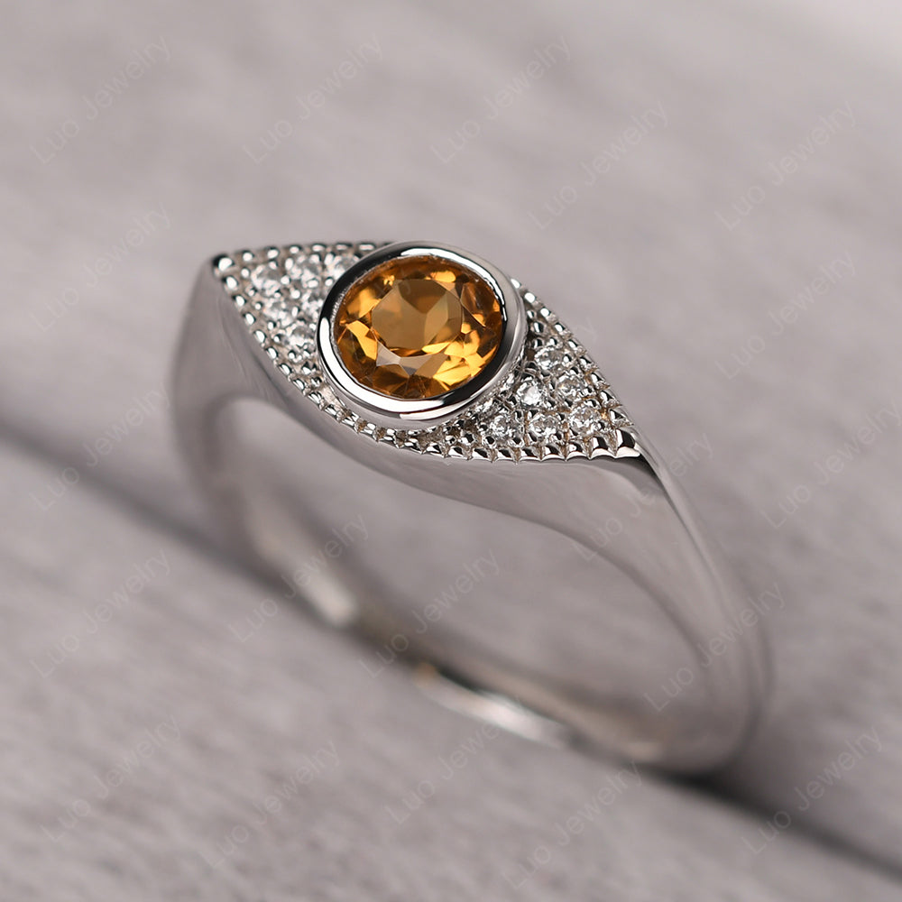 Citrine Ring Evil Eye Ring Yellow Gold - LUO Jewelry