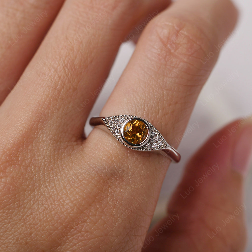 Citrine Ring Evil Eye Ring Yellow Gold - LUO Jewelry
