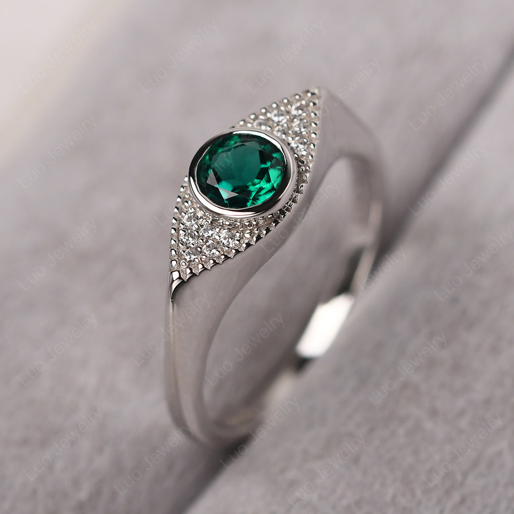 Emerald Ring Evil Eye Ring Yellow Gold - LUO Jewelry