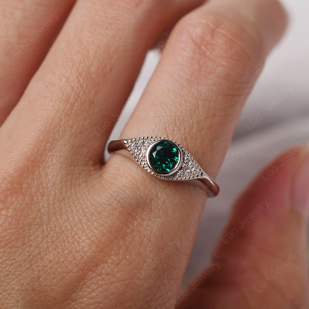 Emerald Ring Evil Eye Ring Yellow Gold - LUO Jewelry