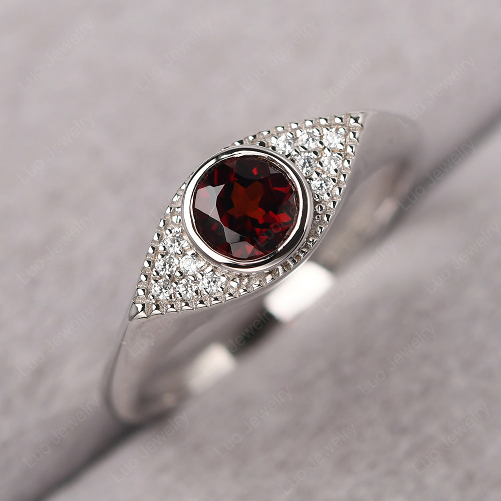 Garnet Ring Evil Eye Ring Yellow Gold - LUO Jewelry