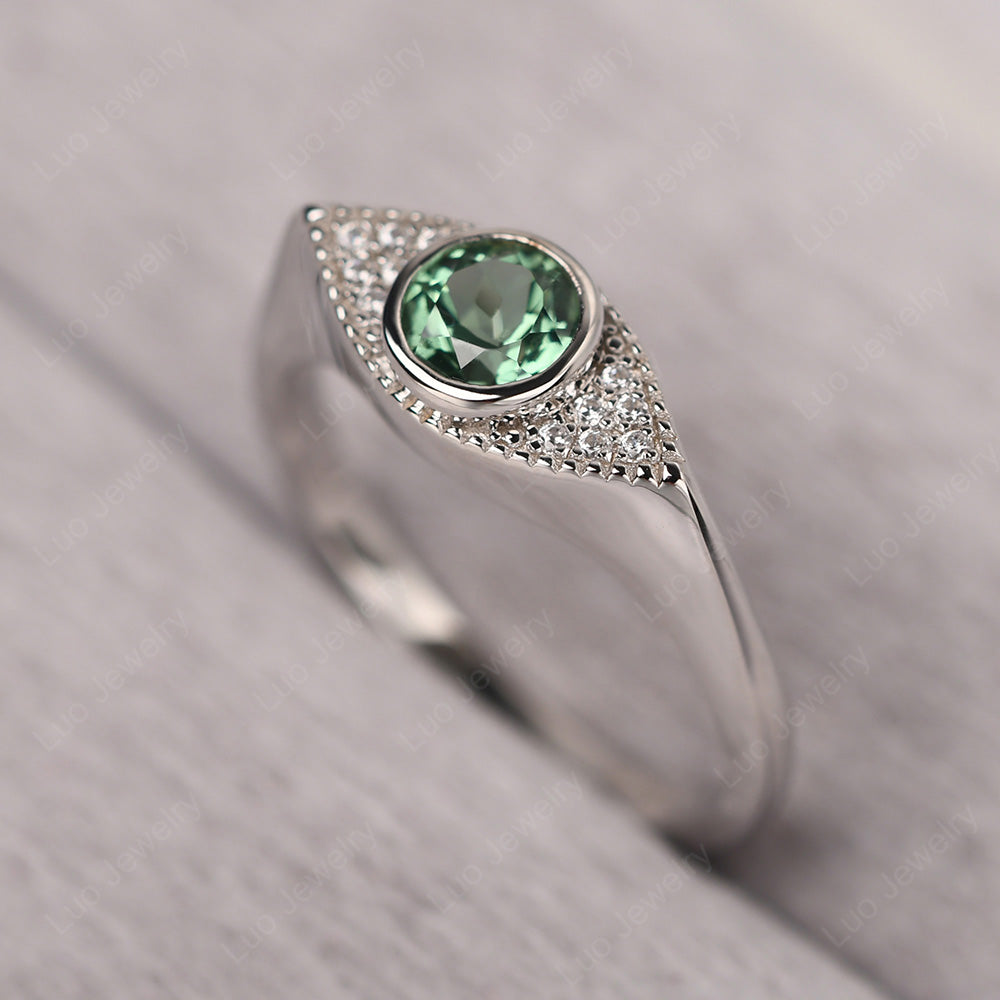 Green Sapphire Ring Evil Eye Ring Yellow Gold - LUO Jewelry