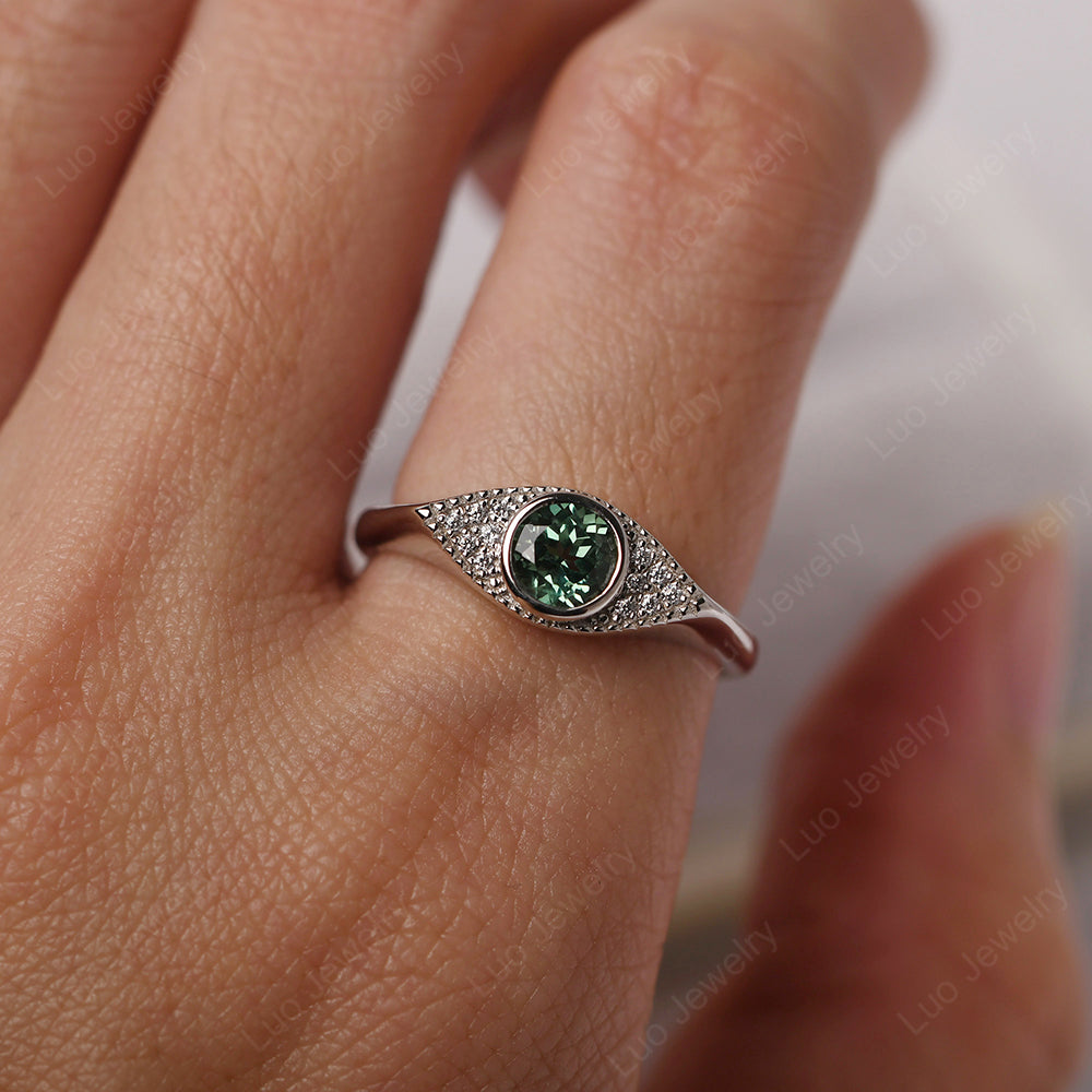 Green Sapphire Ring Evil Eye Ring Yellow Gold - LUO Jewelry