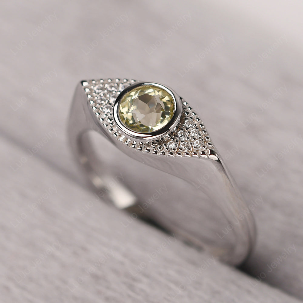 Lemon Quartz Ring Evil Eye Ring Yellow Gold - LUO Jewelry