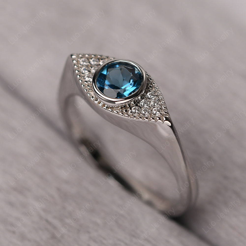 London Blue Topaz Ring Evil Eye Ring Yellow Gold - LUO Jewelry