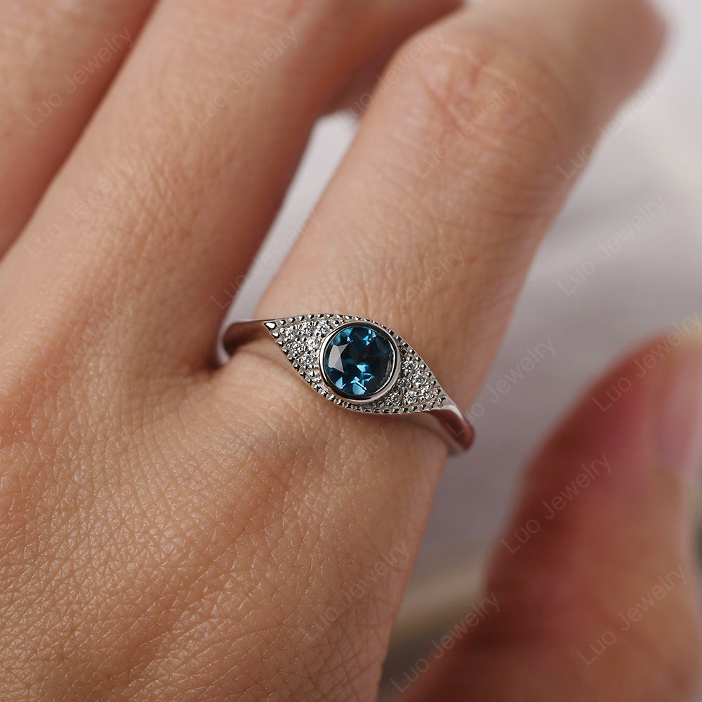 London Blue Topaz Ring Evil Eye Ring Yellow Gold - LUO Jewelry