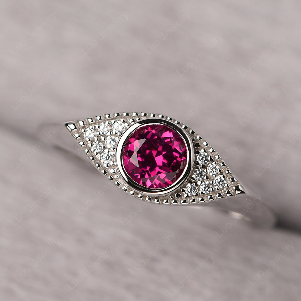 Ruby Milgrain Evil Eye Ring | LUO