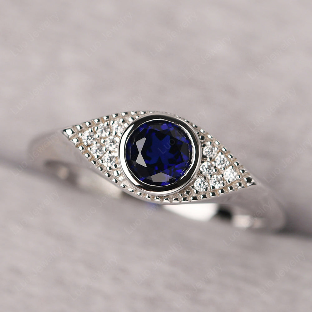 Lab Sapphire Ring Evil Eye Ring Yellow Gold - LUO Jewelry