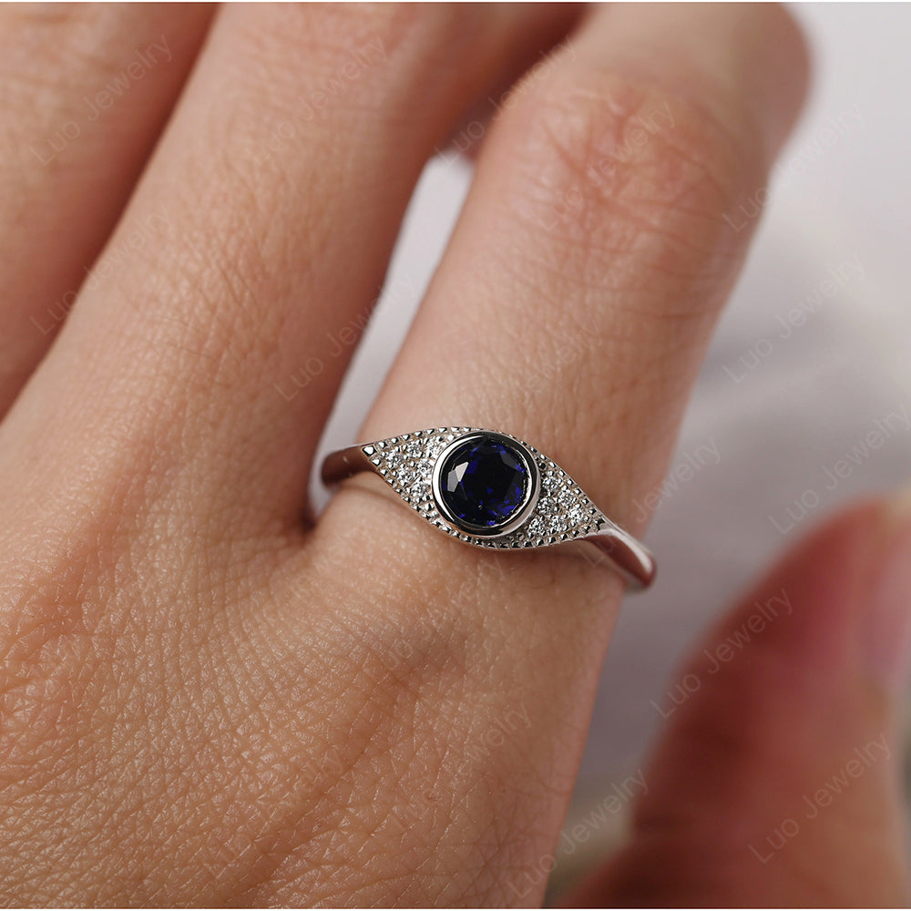 Lab Sapphire Ring Evil Eye Ring Yellow Gold - LUO Jewelry