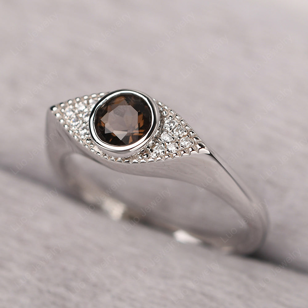 Smoky Quartz  Ring Evil Eye Ring Yellow Gold - LUO Jewelry