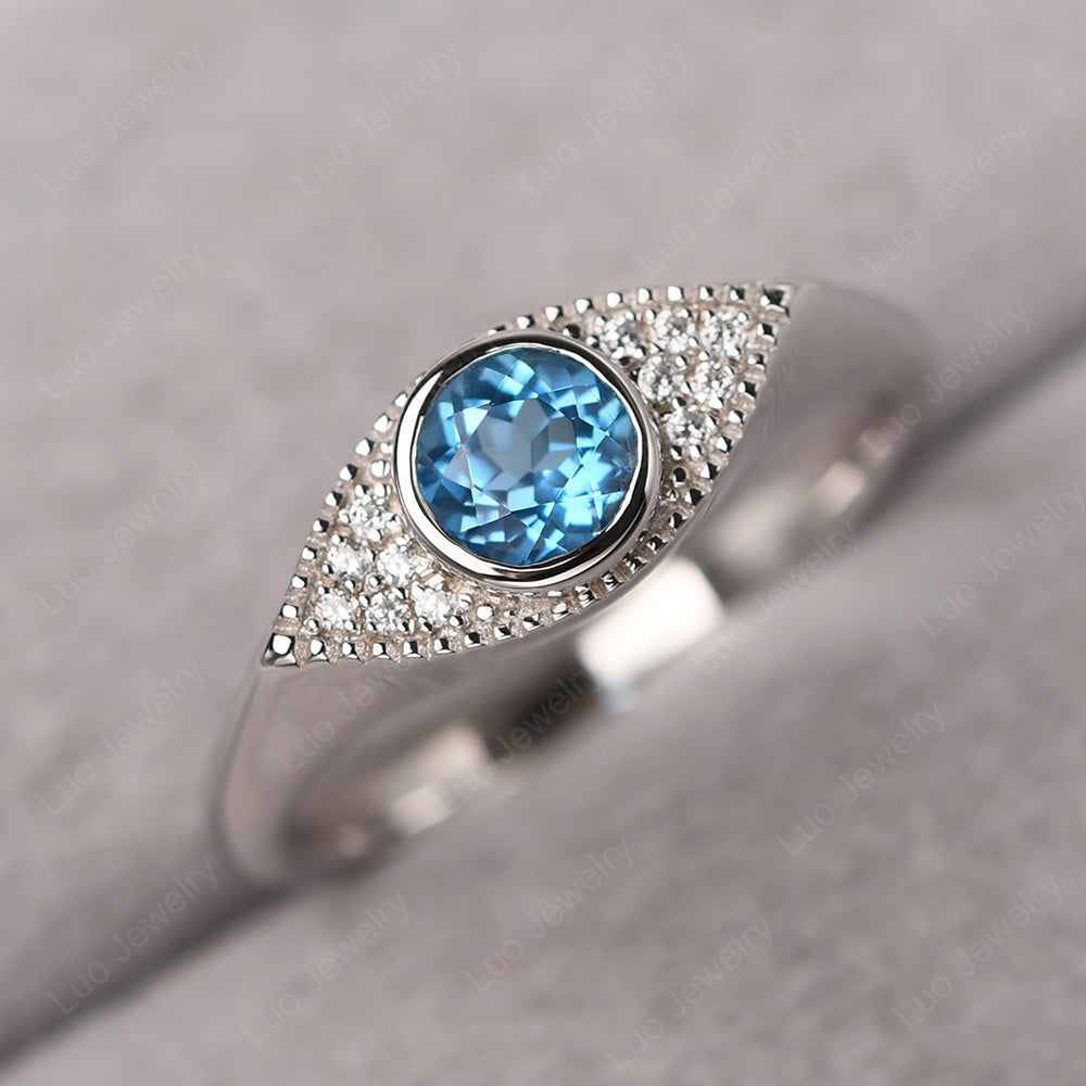 Swiss Blue Topaz Ring Evil Eye Ring Yellow Gold - LUO Jewelry