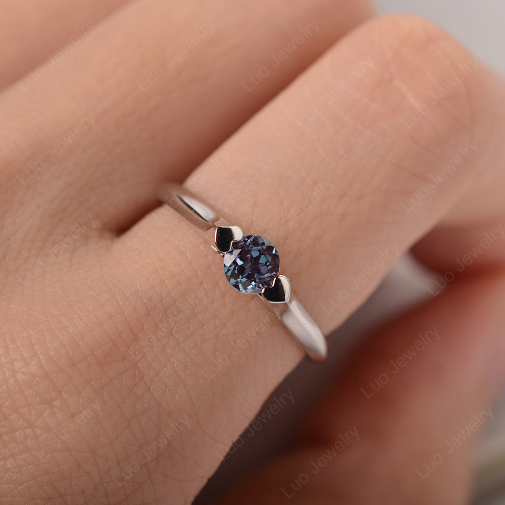 Dainty Alexandrite Ring Solitaire Engagement Ring - LUO Jewelry