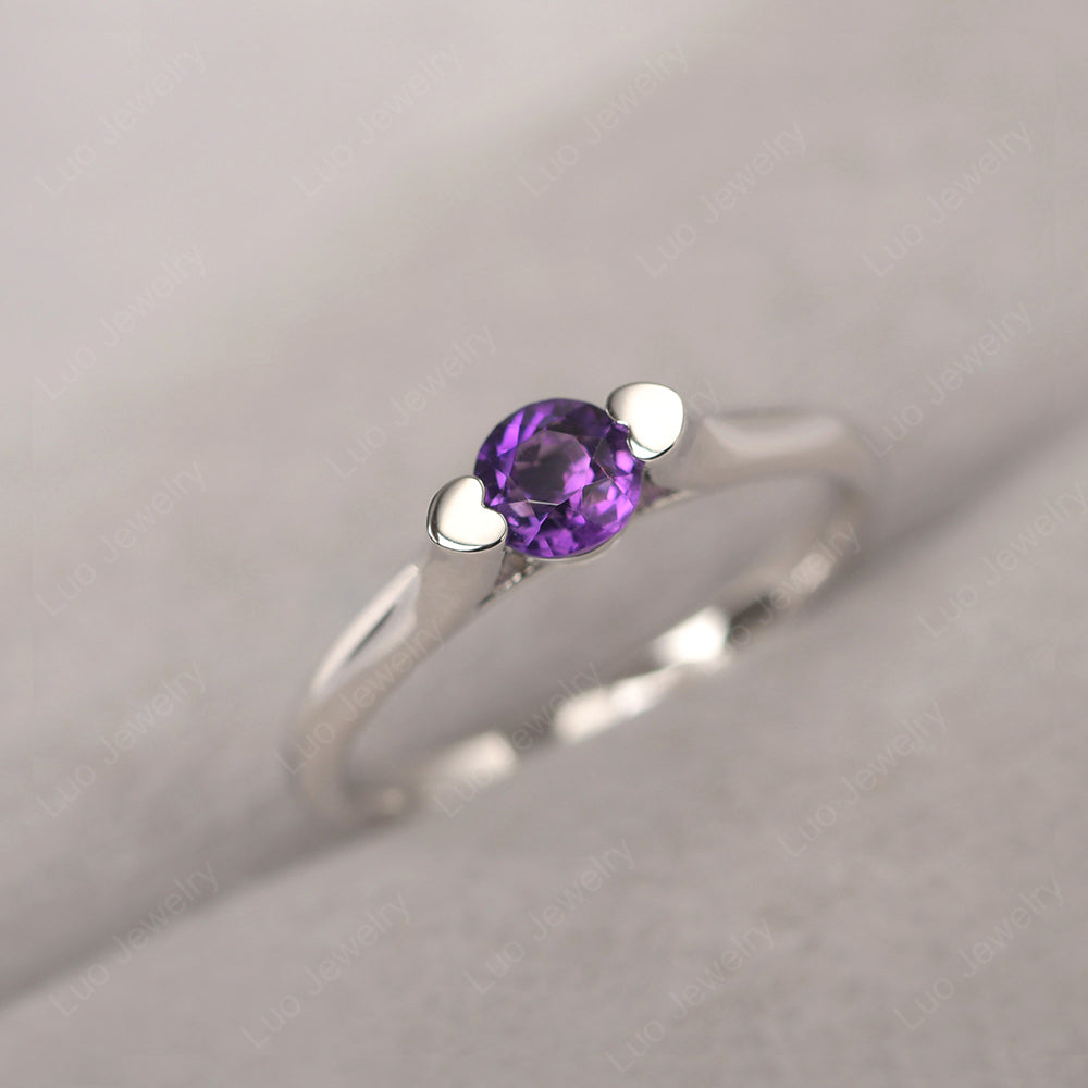 Dainty Amethyst Ring Solitaire Engagement Ring - LUO Jewelry